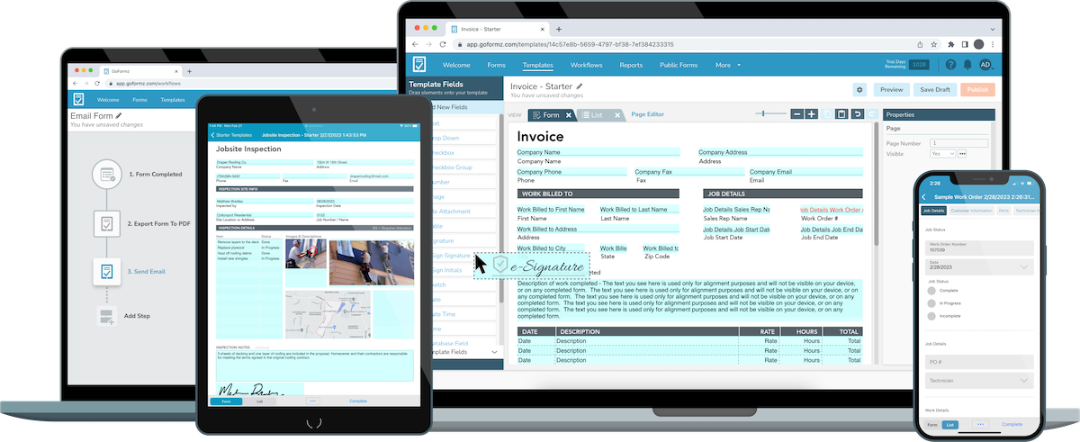 A graphic showing a screenshot of a GoFormz report with depiction of conditional logic