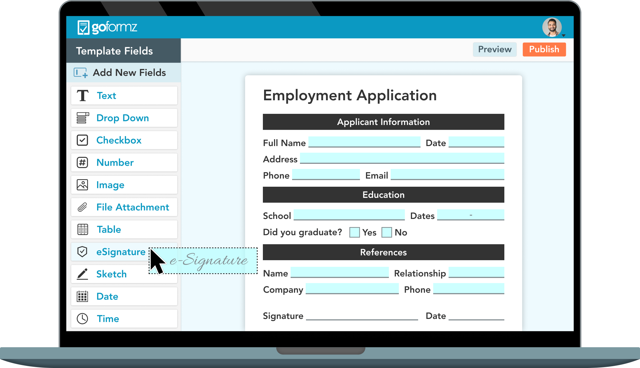 A screenshot of the GoFormz minimal template editor