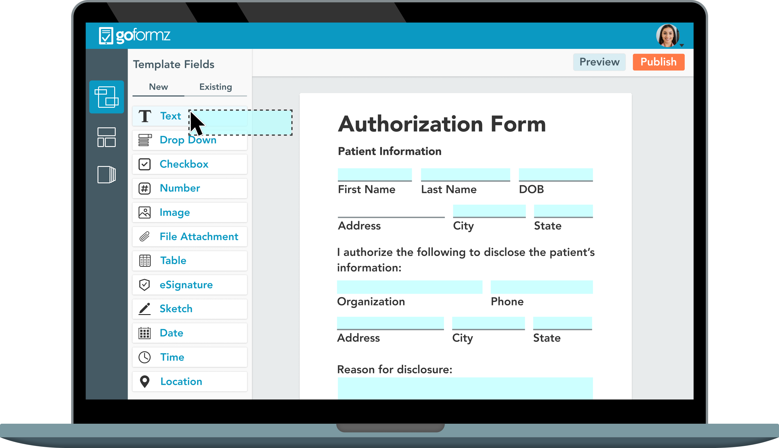 Customize your online forms with the code-free GoFormz Template Editor.